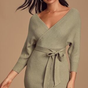 Lulus Modena Sage Green Dolman Sleeve Bodycon Sweater Dress - Size S